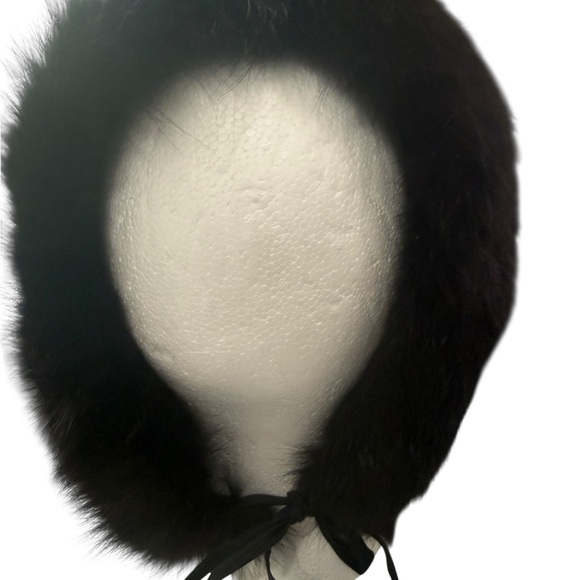 Vintage Joseph Magnin Black Mink Fur Hooded Hat with Ribbon Ties lining Chic main image 7
